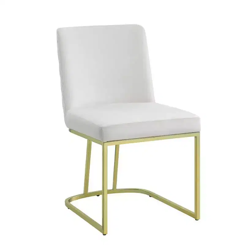 24 Inch Side Dining Chair Set of 2, Soft Off White Velvet, Gold Metal Base