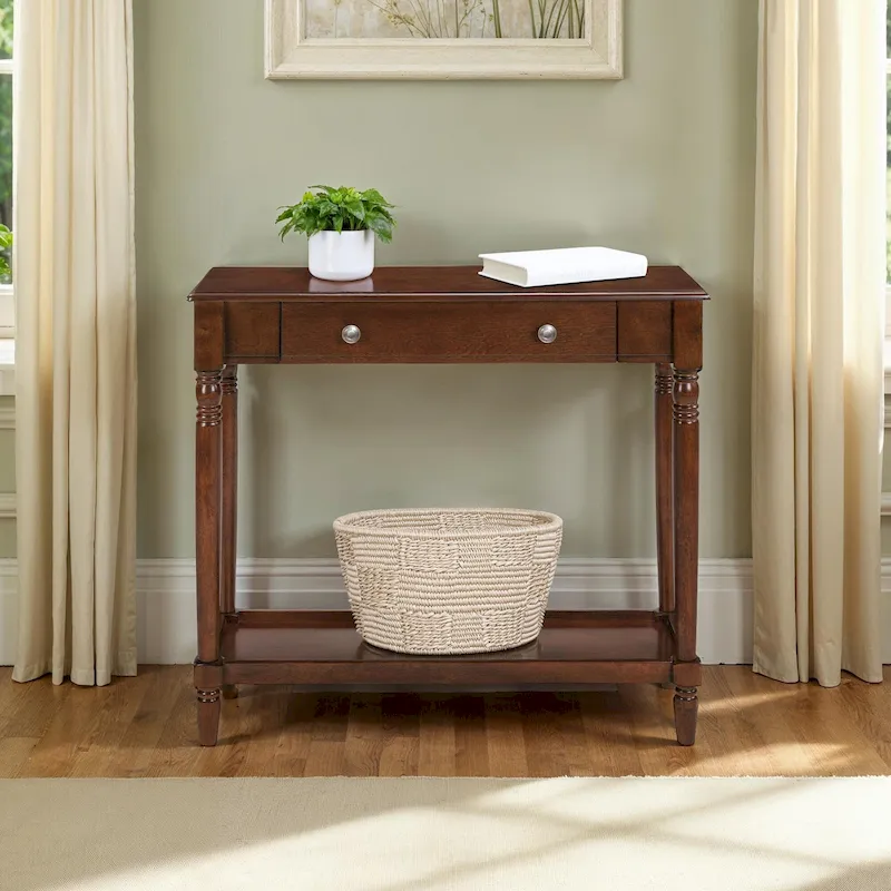 French Country Manor 1 Drawer Hall Entryway Table with Shelf