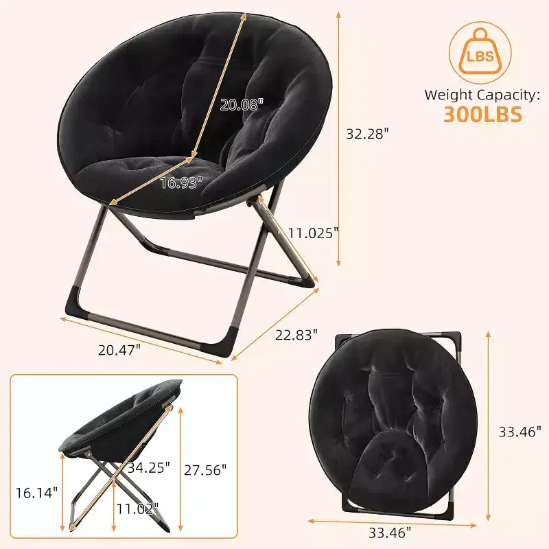 Comfy Saucer Chairs, Folding Reading Lounge Chair, Living Room Chair with Soft Thick Padded Seat & Metal Frame, for Kids Adults
