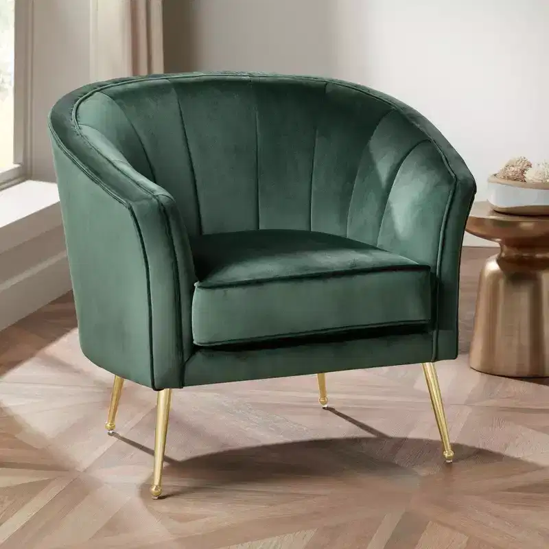 Green Velvet Tufted Accent Chair with Gold Metal Legs