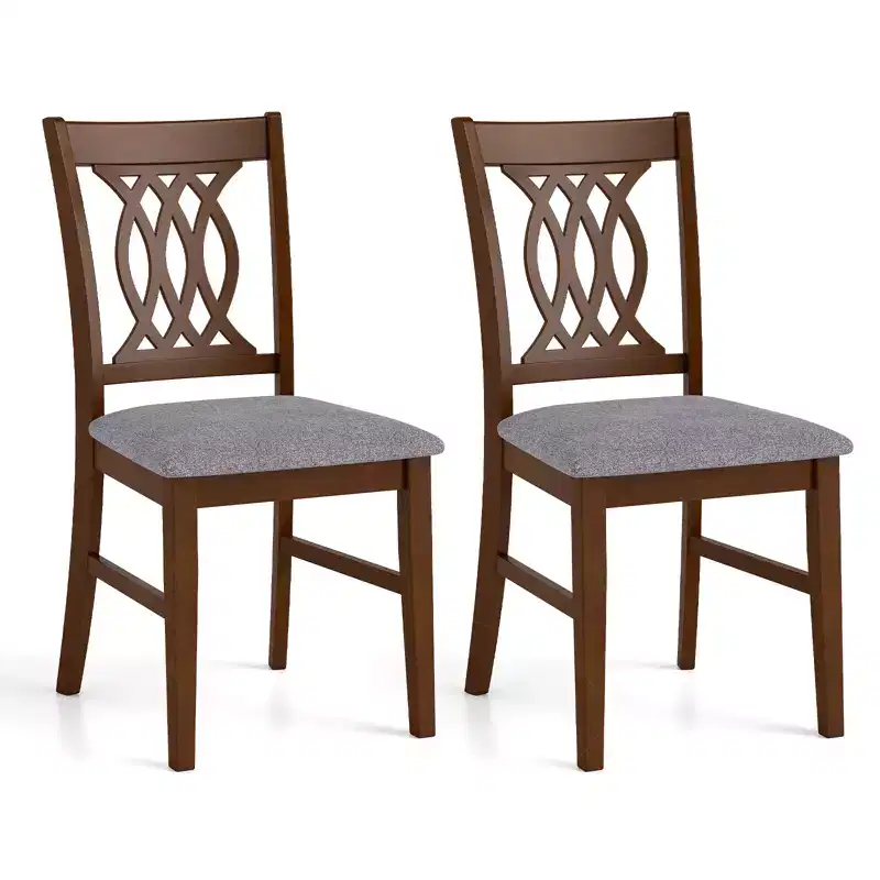 Costway Dining Chairs Set of 2 w/Padded Seat Hollowed Backrest & Rubber Wood Frame