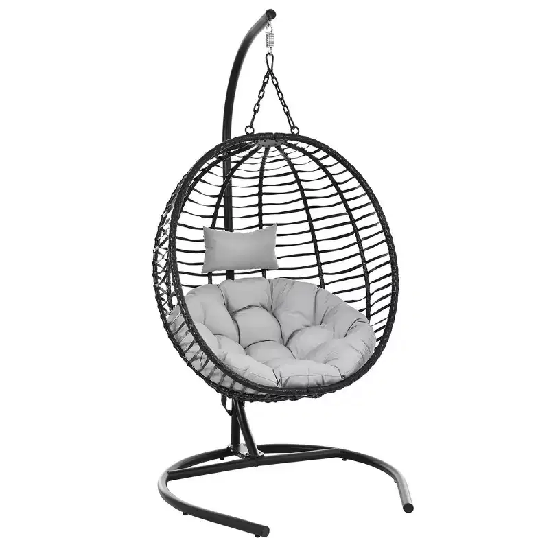 Whisen Single Person Folding Egg Chair with Stand, Hammock Swing Chair with Adjustable Anti-Slip Feet