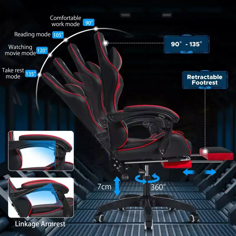 Hoffree Kids Massage Gaming Chair Ergonomic Office PC Chair with Footrest & Adjustable