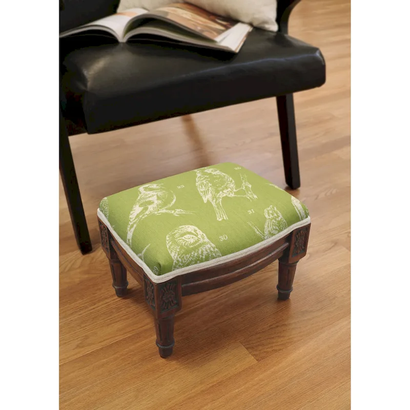 Solid Wood Upholstered Footstool with Linen Fabric - Chestnut, 14W