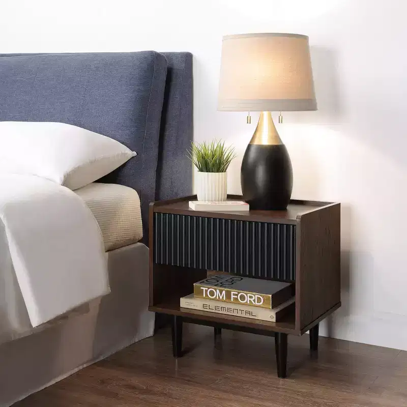 GDFStudio Duane Mid-Century Modern Fluted Nightstand with 1 Drawer and 1 Lower Shelf