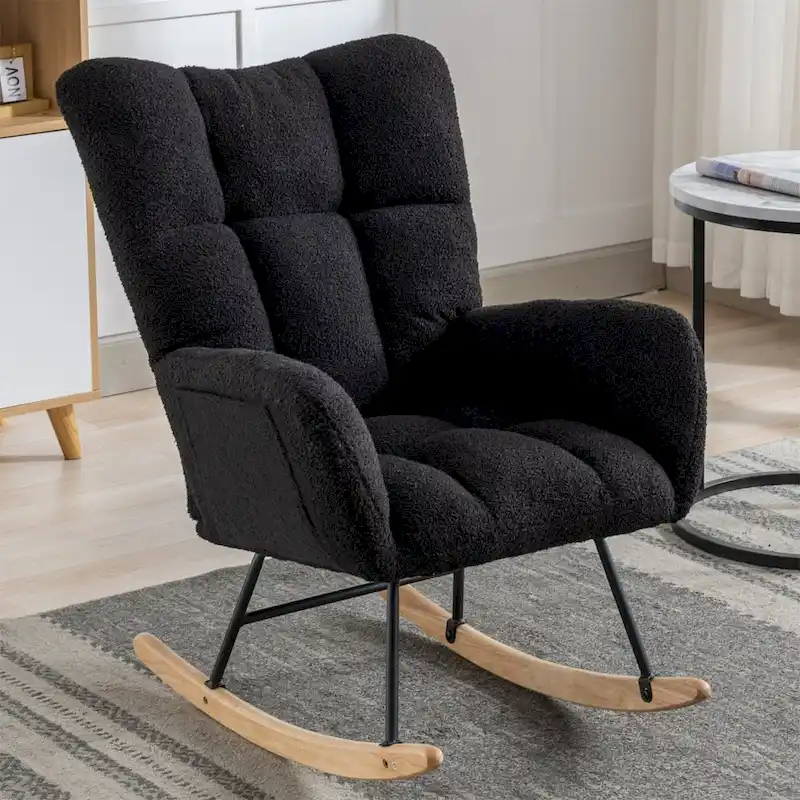 Rocking Chair Upholstered Glider Rocker Rocking Accent Chair Padded Seat with High Backrest Armchair