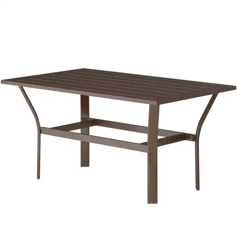 Outdoor Coffee Table with Slatted Tabletop, All-Weather Rectangle Metal Patio Coffee Table for Garden