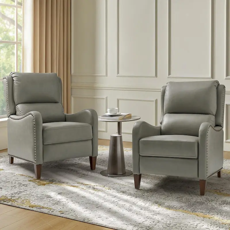 Brigida Modern Genuine Leather Nailhead Trim Recliner with Adjustable Footrest Set of 2 by HULALA HOME