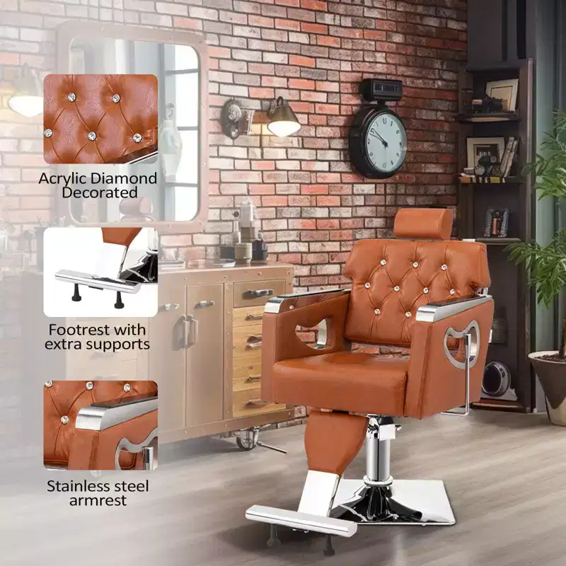 All Purpose Heavy Duty Reclining Hair Salon Chair with Headrest Brown