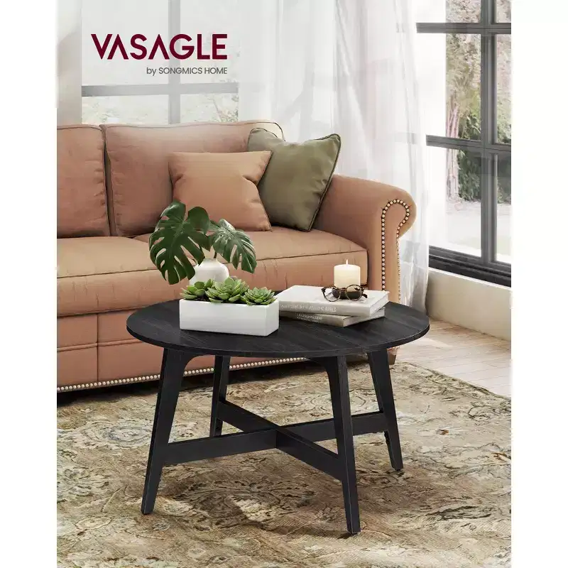 MAEZO Round Coffee Table, 31.5-Inch Center Table, Tapered Legs, Curved Transitions, Easy to Assemble