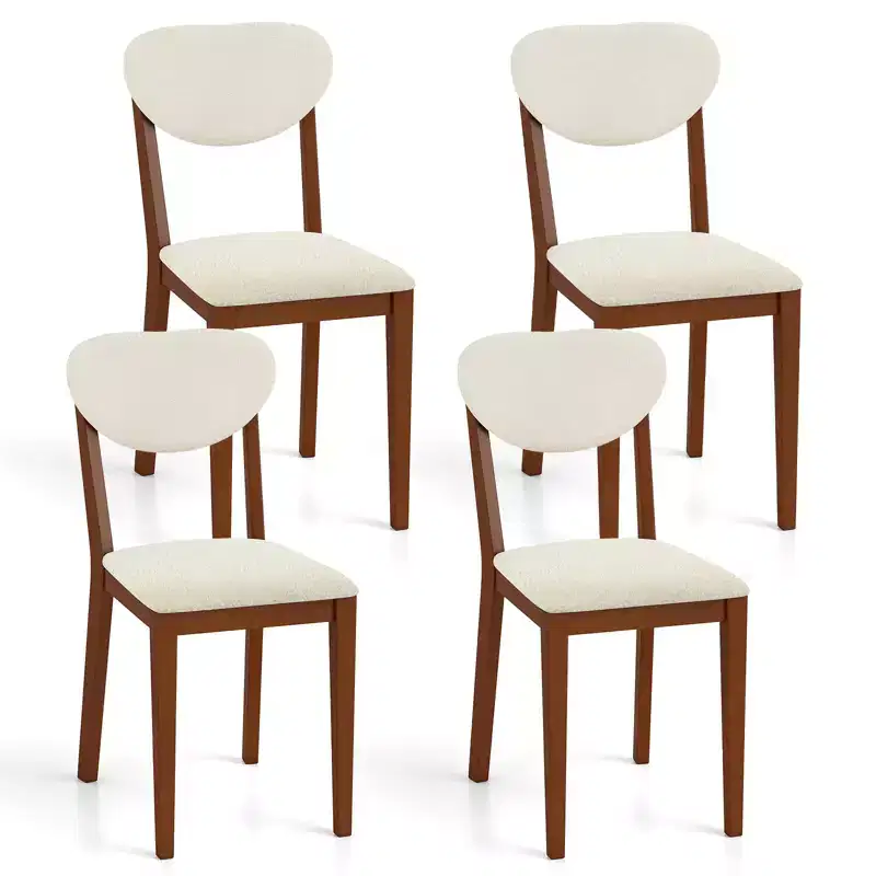 Costway Faux Shearling Dining Chairs Set of 4 w/Rubber Wood Legs Padded Seat & Backrest