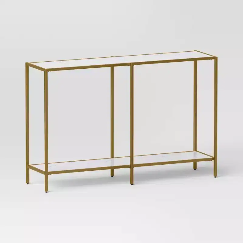 Faux Marble and Metal Console Table Gold - Threshold™: Sleek Two-Tiered, Rectangular Design, 30 High