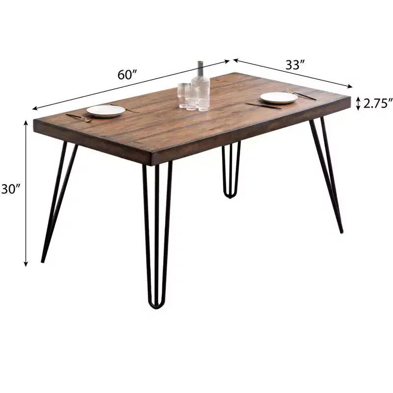Arroyo 7-Piece Dining Set, Hairpin Dining Table with 6 Cross-back Chairs, Rich Black