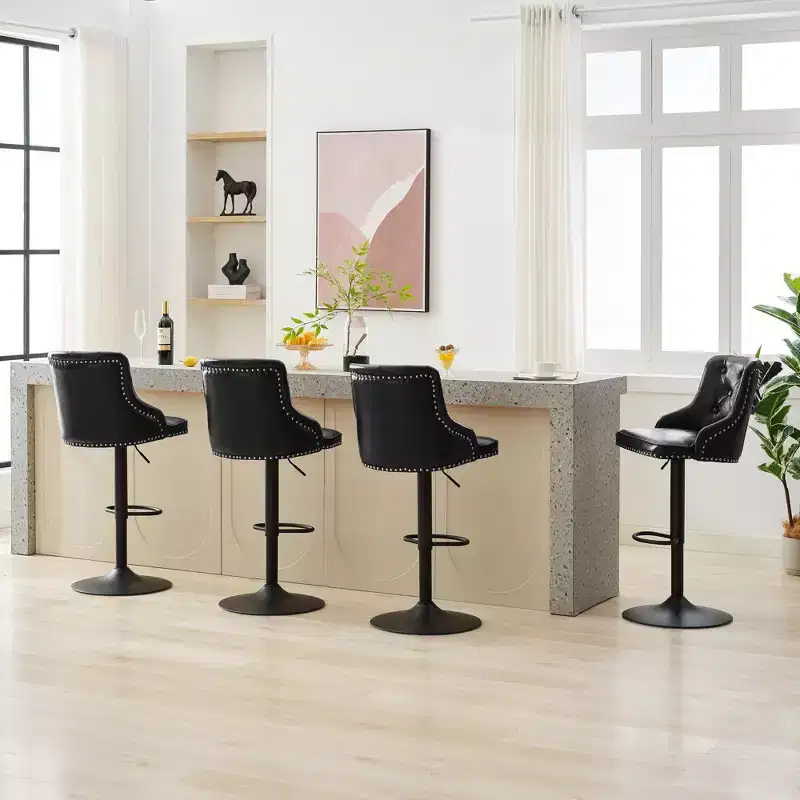 Bar Stools Set of 2,Adjustable Swivel Barstools, Faux Leather Bar Chairs,Upholstered Counter Height with High Backrest