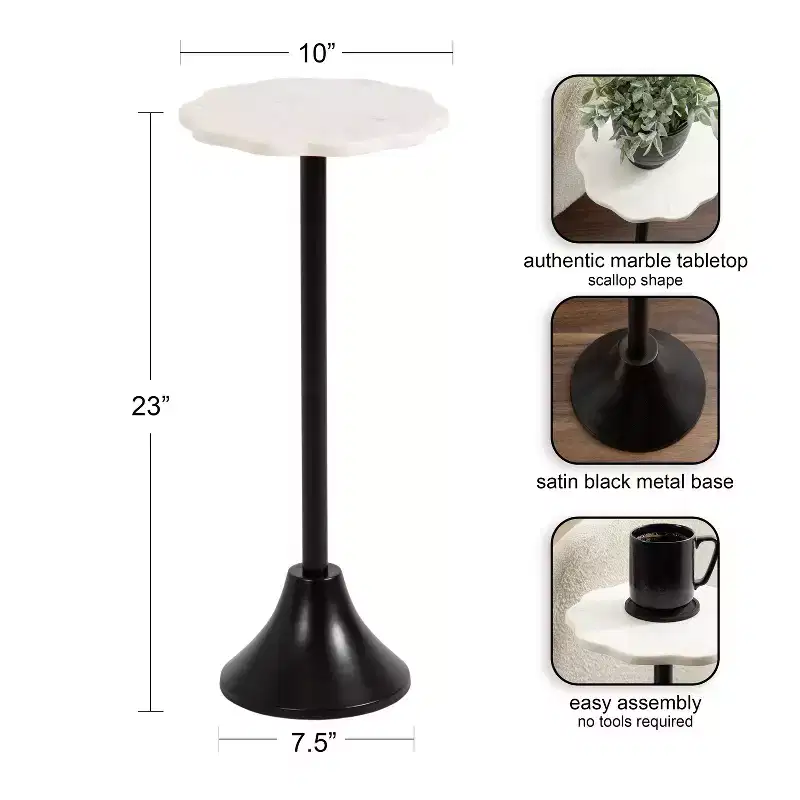 Kate and Laurel Sanzo Scalloped Marble and Metal Drink Table