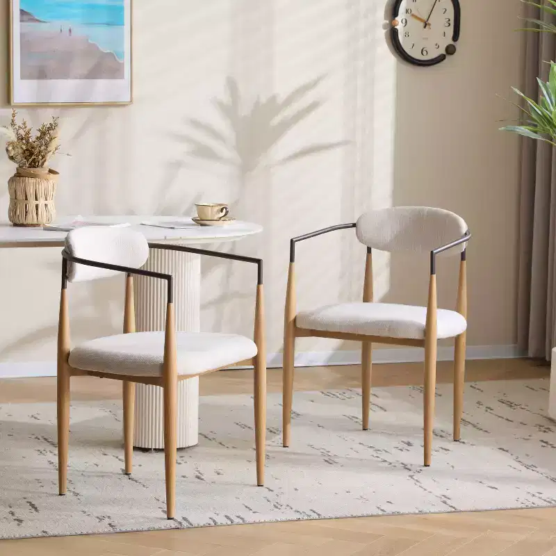 Christopher Knight Home Set of 2 Eva Modern Upholstered Iron Dining Chairs with Curved Open Back Beige/Light Brown