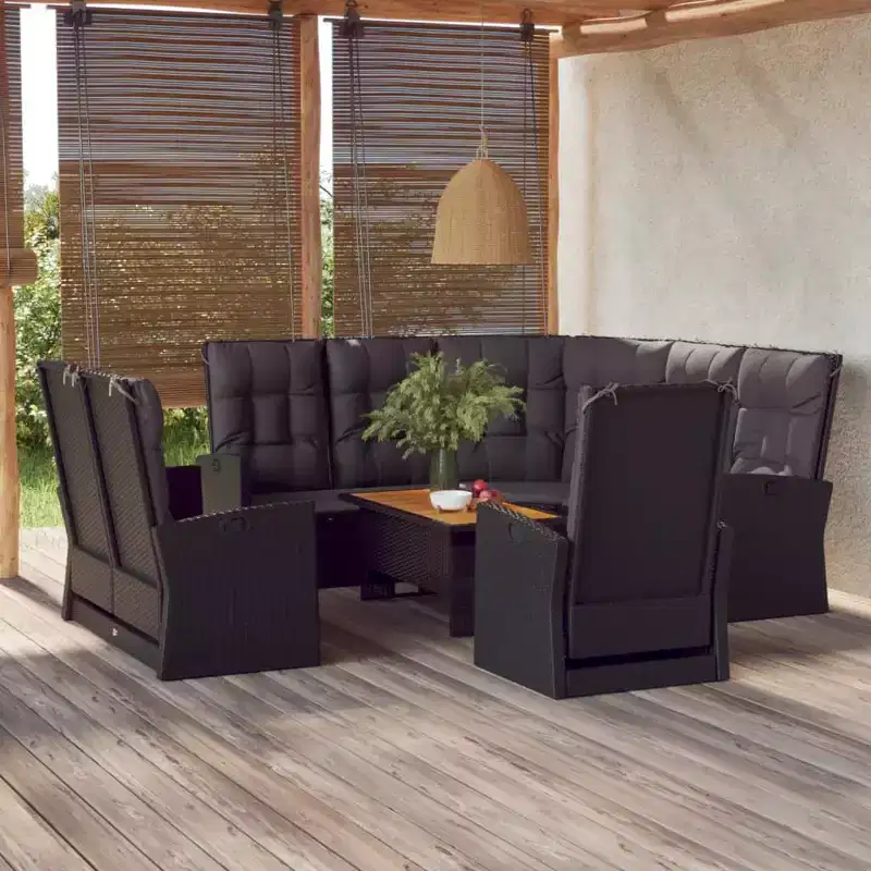 vidaXL Patio Furniture Set 4 Piece Sectional Sofa with Cushions Poly Rattan