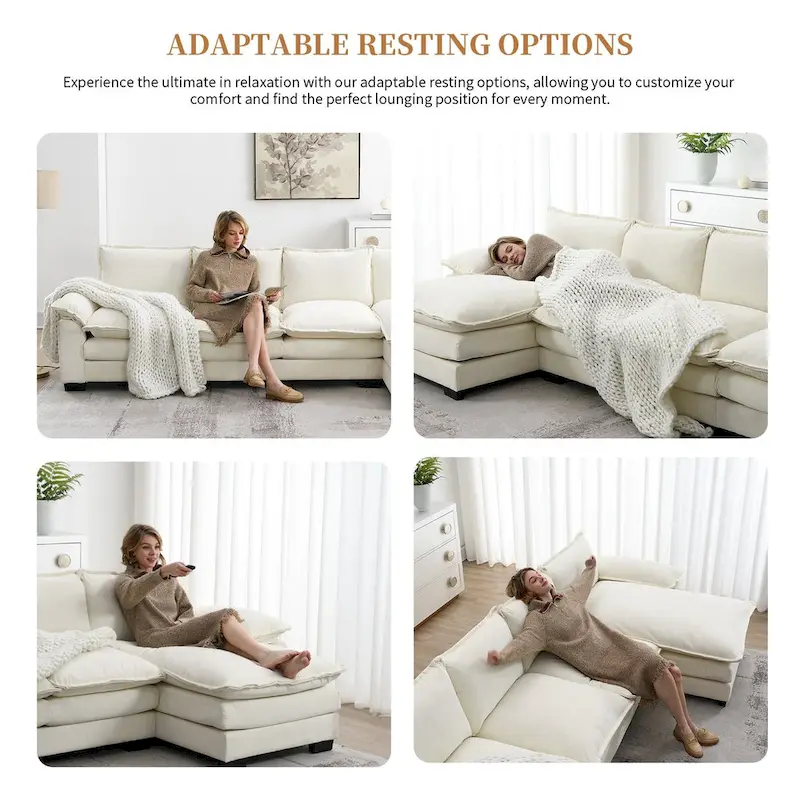 Harper&Bright Designs Modern L-shaped Chenille Cloud Sofa with Double Seat