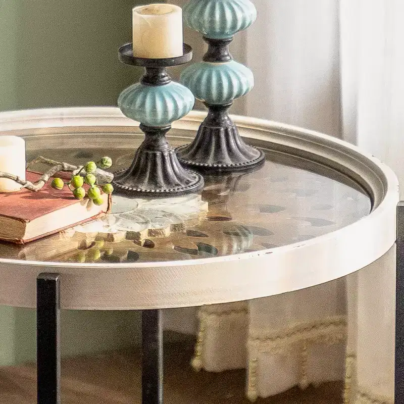 2-Tier End Table with Storage, Glass Tray Top Frame Side Table for Bedroom, Home Decor & Patio