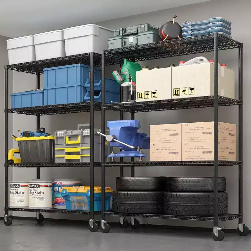 Heavy Duty Storage Metal Adjustable Shelves Wire Shelving Unit With Wheels 2500LBS NSF