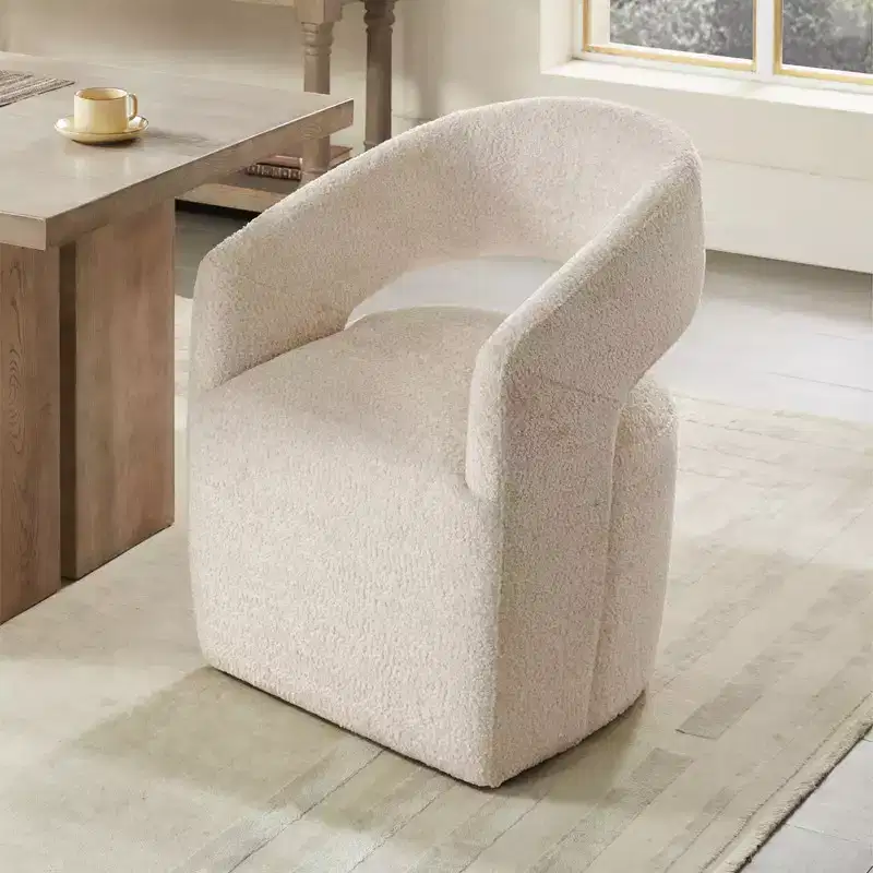 Modern Barrel Dining Chair with Caster Wheels and Open Back - No Assembly Required