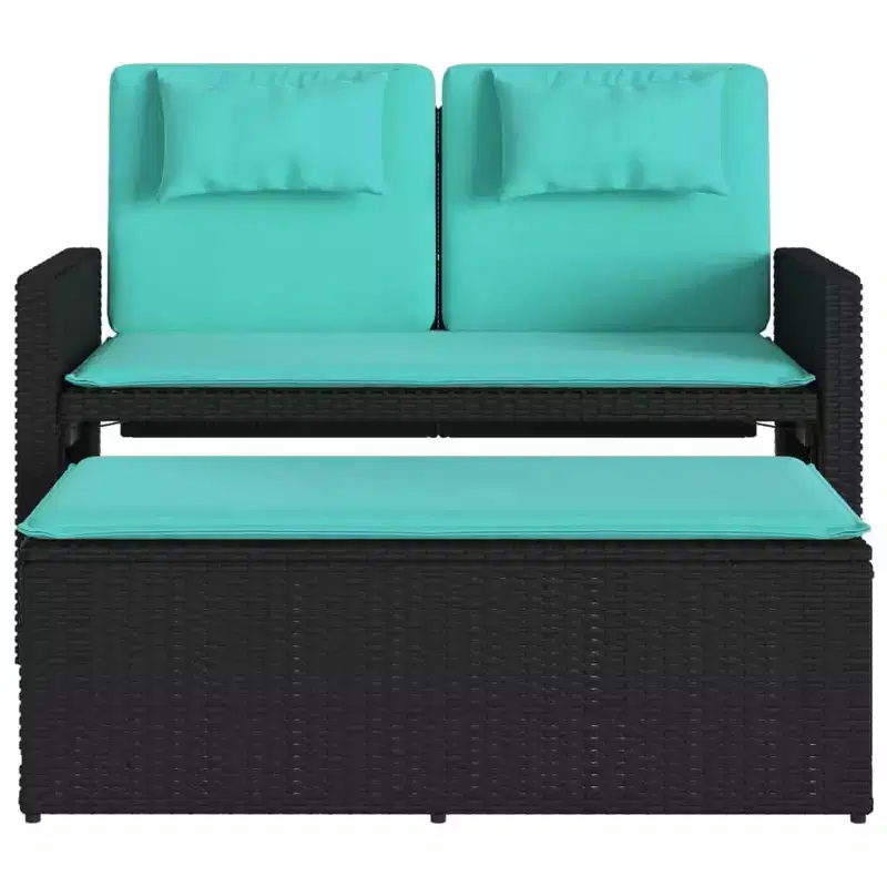 vidaXL Reclining Patio Bench with Cushions Seating Poly Rattan