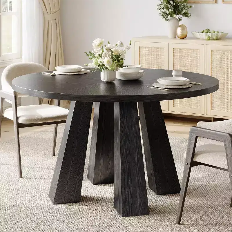 Acekool Round Dining Table for 4, Farmhouse Kitchen Table with Sturdy Base for Dining Room or Kitchen (Table Only)