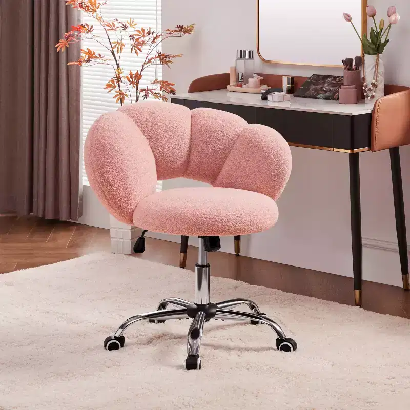 Yaheetech Boucle Upholstered Rolling Makeup Vanity Chair