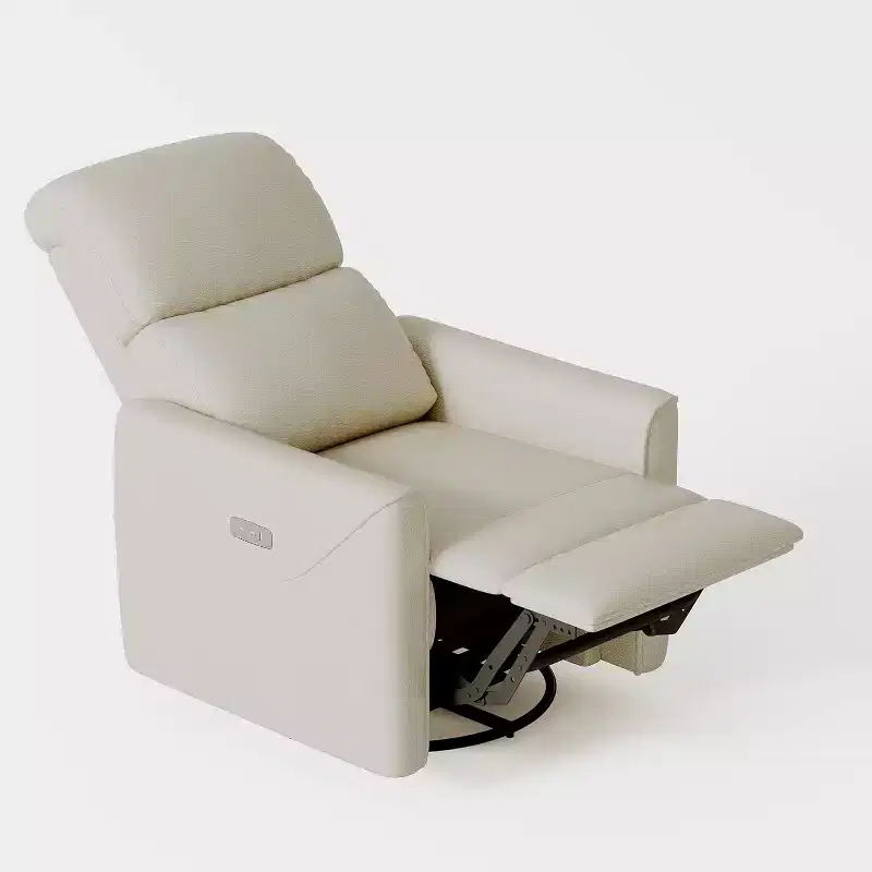 Swivel glider lounger with lumbar support, imitation leather interior, suitable for living room, bedroom baby lounger