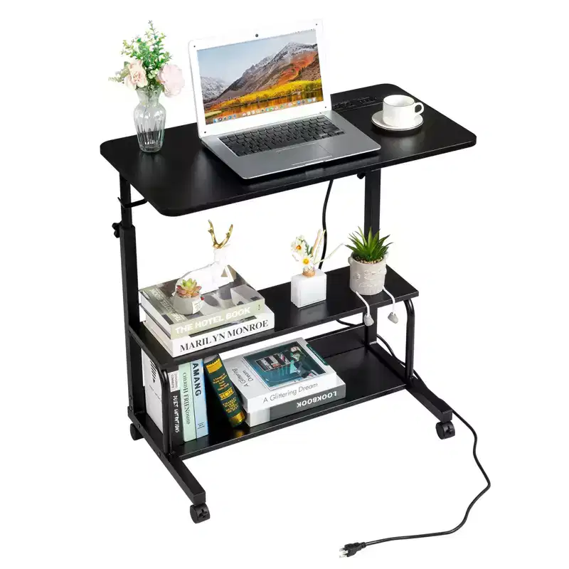Rolling & Height Adjustable Computer Desk Laptop Table Side Table End Table with with Charging Station, 2 USB Ports