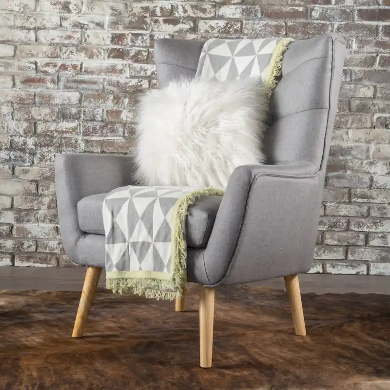 Grey / Teal / Wheat Mid-Century Wingback Accent Chair, Button-Tufted, Single Seat