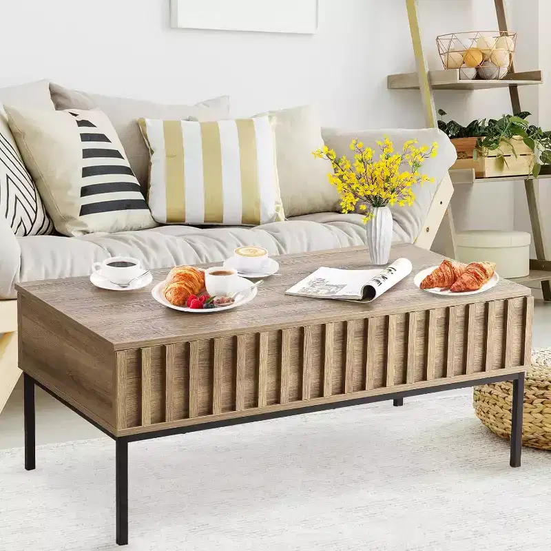 Lift Top Coffee Table with Hidden Storage Compartment Farmhouse Rectangular Center Table with Metal Legs