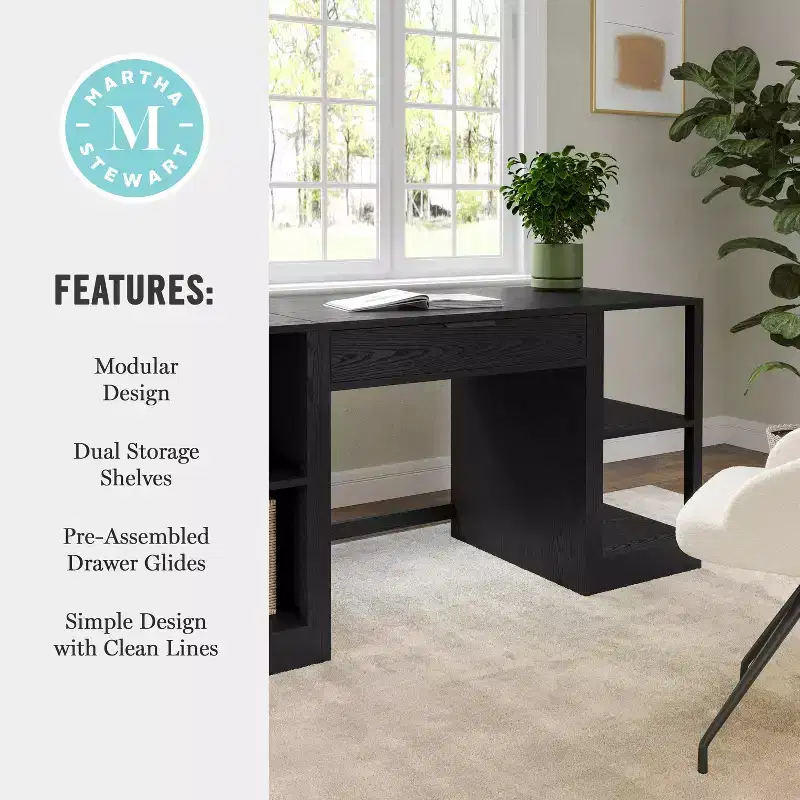 Martha Stewart Kayden Home Office Modular Single-Drawer Desk with Dual 2 Tier Shelves