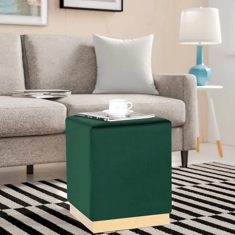 Ottoman Footrest Vanity Stool with Gold Trim