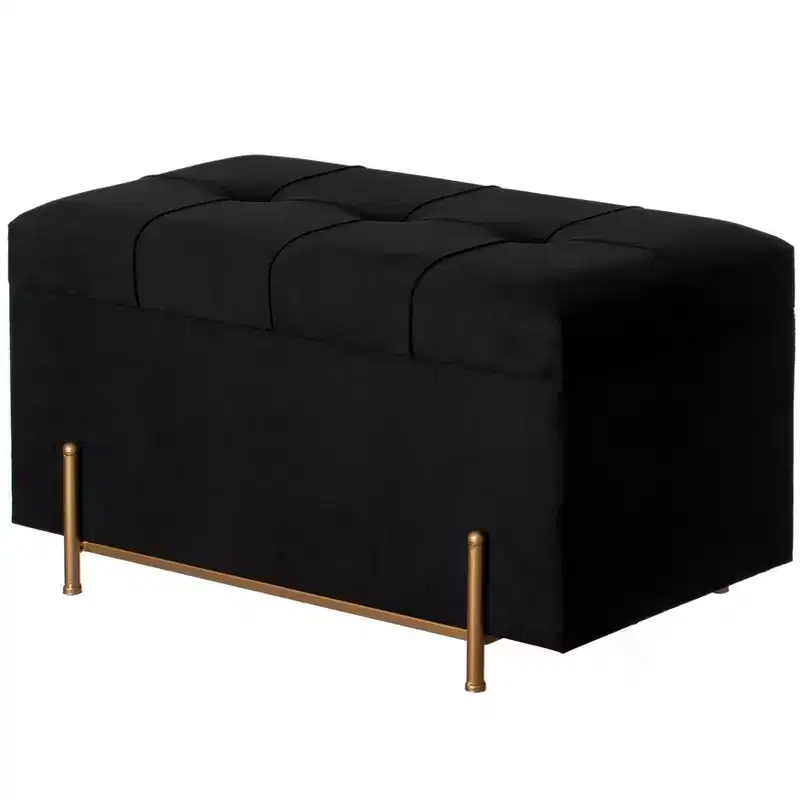 Fabulaxe Large Rectangle Velvet Storage Ottoman with Golden Legs | Sitting Bench for Living Room Home Decor with Cylindrical Golden Support