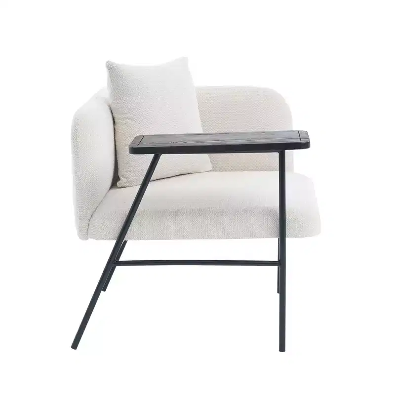 Chenille Upholstered Single Leisure Chair with Built-in Side Table