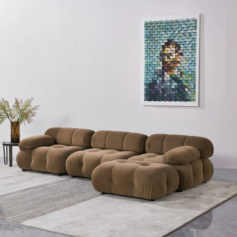 4-Piece Modular Upholstered Sectional Sofa, Chenille/Velvet Fabric, Injection Foam, Wood Frame