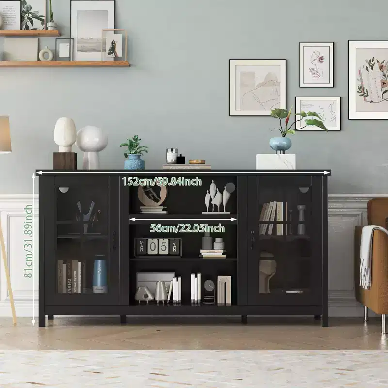65 Inch TV Stand, Modern Wood Entertainment Center with Storage Cabinets