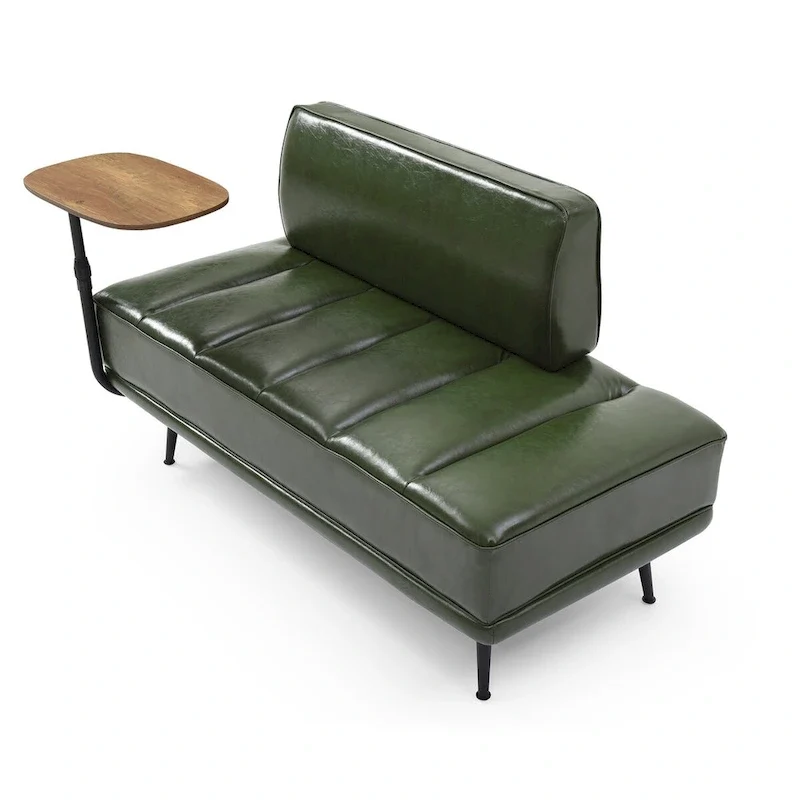 56.3Width End of Bed Bench,Faux Leather Upholstered With side table,360-degree Swivel tray couch,Entryway Ottoman,Metal Legs