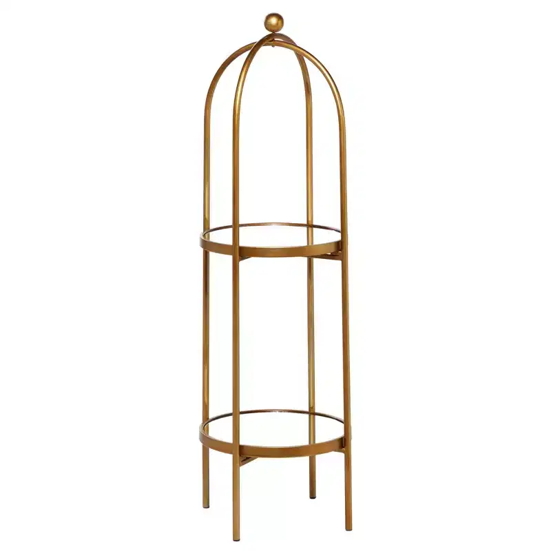 Olivia & May Glam Metal Shelving Unit Gold: Luxury Storage, No Assembly, 2-Tier Bookcase