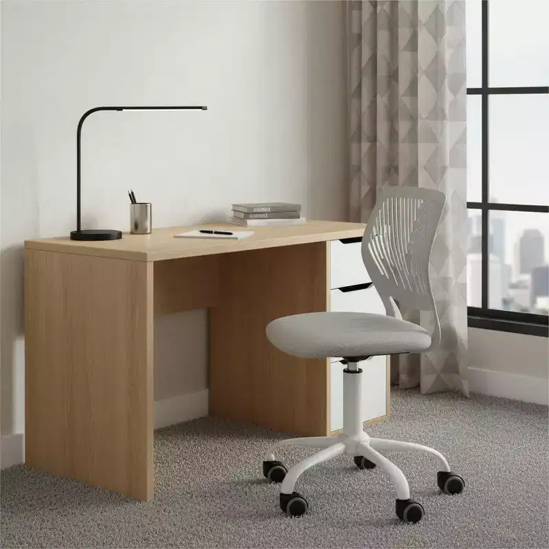 HomeRoots Gray and White Adjustable Height Swivel Rolling Office Chair