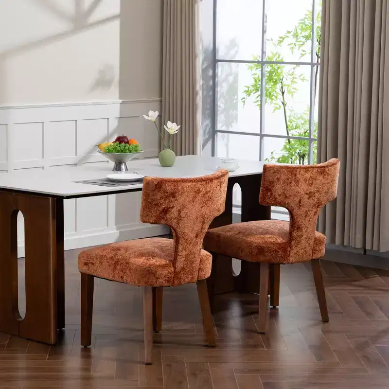 Furniliving Mid Century Modern Dining Chairs Set of 2, Farmhouse Chenille Fabric Upholstered Accent Chair,Kitchen Chairs with Hardwood Frame
