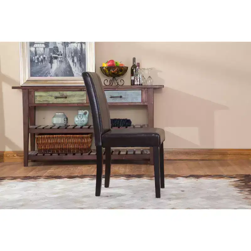 Okak Urban Style Dining Chairs Parson Chairs Set of 2, Faux Leather Upholstery with UV-Resistant, Solid Wood Espresso Legs & Slim Back