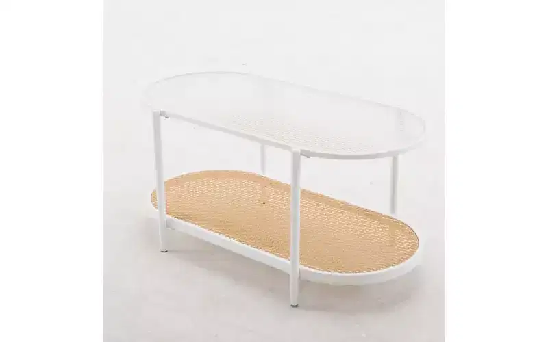 White Rattan Oval Coffee Table