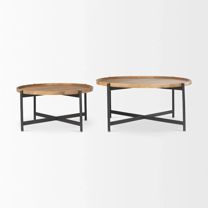 Marquisa Medium Brown Solid Wood w/ Black Iron Frame 42 Round Coffee Table - 42L x 42W x 19H