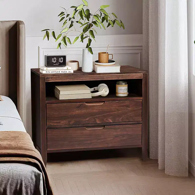 2-Drawer Brown MDF Nightstand, 29.53
