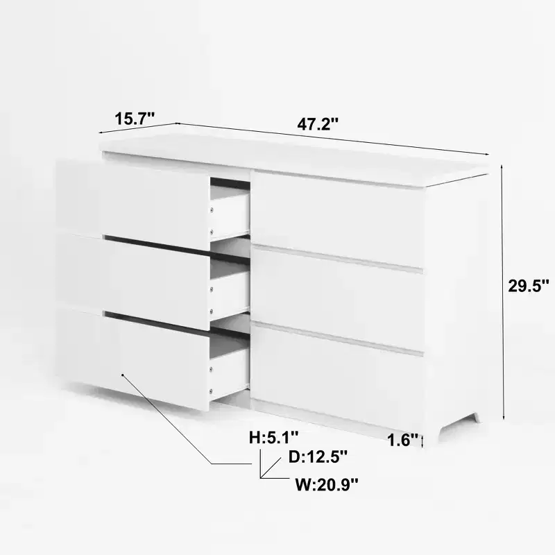 JVNOXK White 6-Drawer Wide Storage Dresser, Modern Wood Clothes Organizer for Bedroom, Hallway, Entryway & Living Room