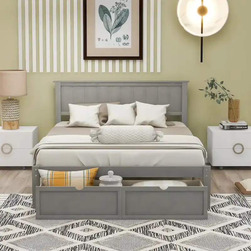 Full Size Platform Bed with Drawers
