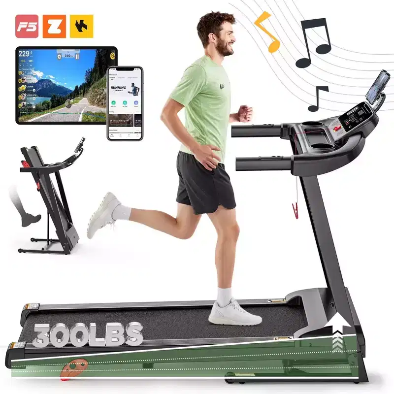 Foldable Treadmill with Incline App Control Bluetooth Speaker Walking Running Machine 0.6-7.5km/h Adjustable Speeds LED Display for Home/Office