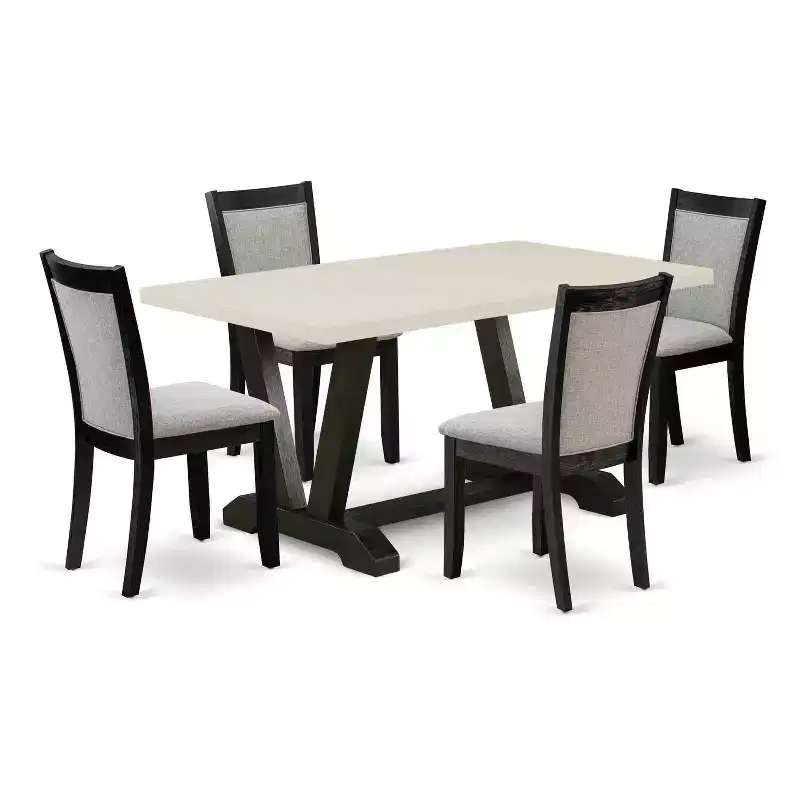 5-Piece Natural Oak Finish Solid Wood Top Dining Table with 4 Parson Chairs
